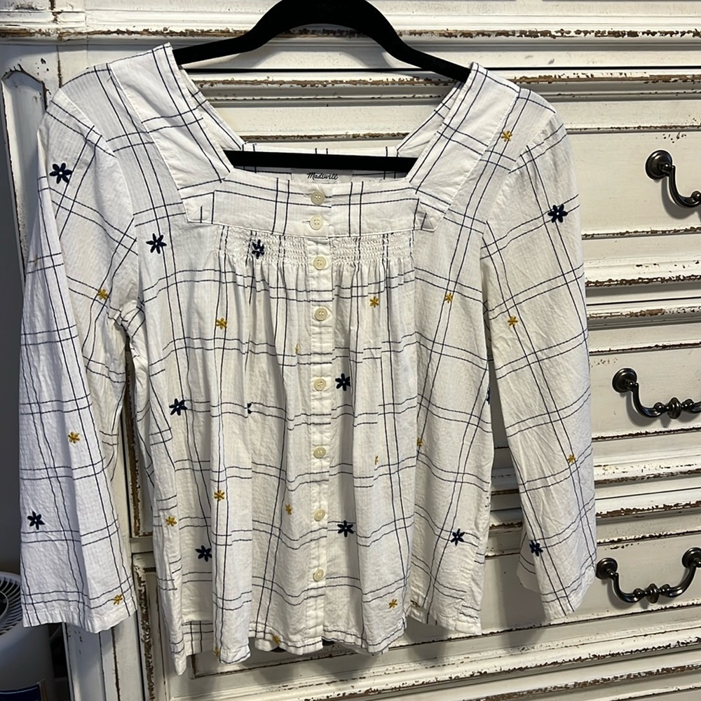 Madewell Cotton Embroidered Blouse. Like New. Size Small